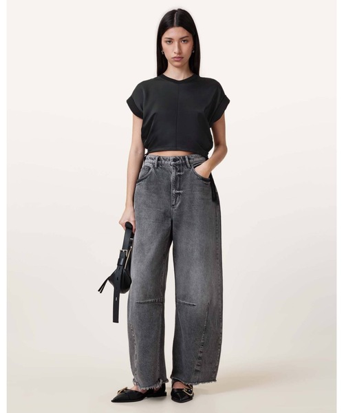 ALLSAINTS(オールセインツ)の「MIRA CROPPED SATIN DRAWCORD T-SHIRT | MIRA クロップド サテン ドローコード Tシャツ(Tシャツ/カットソー・レディース・ブラック・XS/S/M)」の2枚目の写真