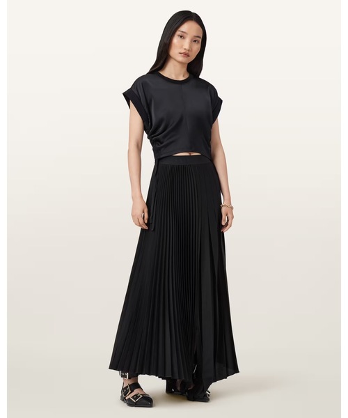 ALLSAINTS(オールセインツ)の「MIRA CROPPED SATIN DRAWCORD T-SHIRT | MIRA クロップド サテン ドローコード Tシャツ(Tシャツ/カットソー・レディース・ブラック・XS/S/M)」の13枚目の写真