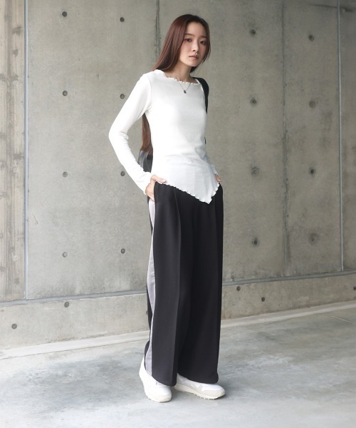 Bab(バブ)の「【S・Mサイズ展開】2WAYセンタープレスサイドラインパンツ(その他パンツ・レディース・ベージュ/ブラック/チャコールグレー・S/M)」の13枚目の写真