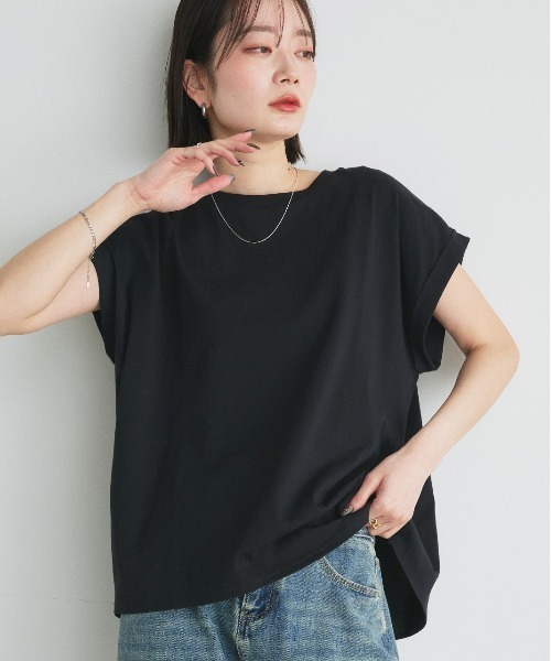 ad thie(アドティエ)の「バックギャザー フレンチスリーブ Tシャツ(Tシャツ/カットソー・レディース・チャコール/ネイビー/オフホワイト/ナチュラル/ブラック・FREE)」の17枚目の写真