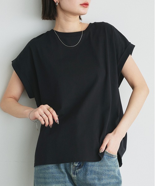 ad thie(アドティエ)の「バックギャザー フレンチスリーブ Tシャツ(Tシャツ/カットソー・レディース・チャコール/ネイビー/オフホワイト/ナチュラル/ブラック・FREE)」の20枚目の写真