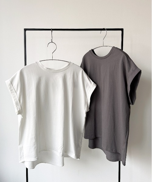 美品MORABITO BlancフレンチスリーブサイドギャザーカットソーTシャツ 日本製】サテンジャージーフレンチスリーブカットソー