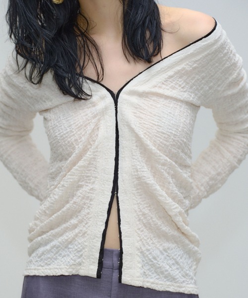 THINGS THAT MATTER（シングス ザット マター）の「RANDOM WRINKLE RUSSEL CARDIGAN / ランダムリンクルラッセルカーディガン（カーディガン/ボレロ・レディース・アイボリー/ブラック/ラベンダー・FREE）」の2枚目の写真