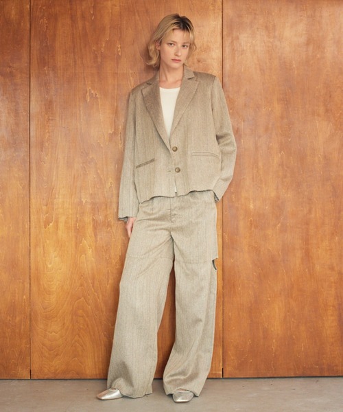 MAISON ELLIE(メゾンエリー)の「melange tweed cut off pants(スラックス・レディース・ベージュ/ブラック/グレー・FREE)」の4枚目の写真