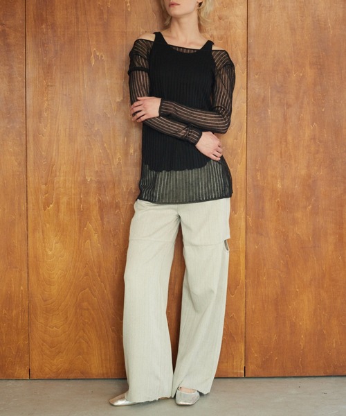 MAISON ELLIE(メゾンエリー)の「melange tweed cut off pants(スラックス・レディース・ベージュ/ブラック/グレー・FREE)」の5枚目の写真