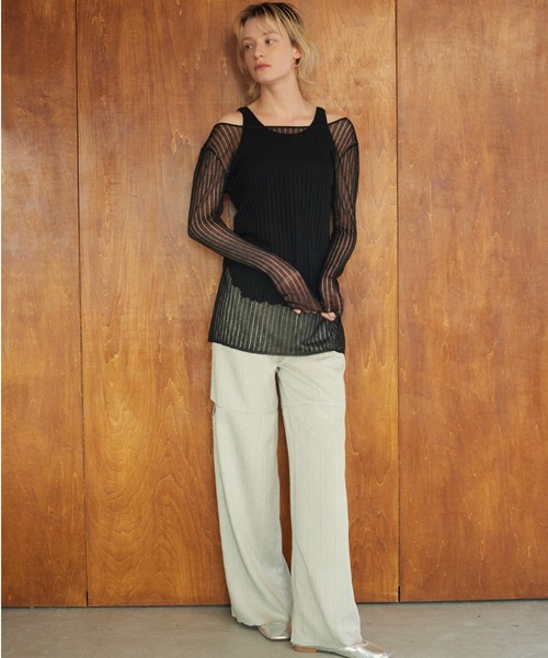 MAISON ELLIE(メゾンエリー)の「melange tweed cut off pants(スラックス・レディース・ベージュ/ブラック/グレー・FREE)」の7枚目の写真