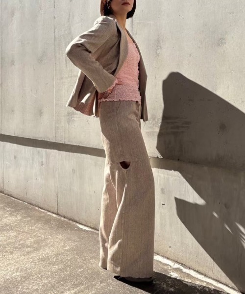 MAISON ELLIE(メゾンエリー)の「melange tweed cut off pants(スラックス・レディース・ベージュ/ブラック/グレー・FREE)」の15枚目の写真