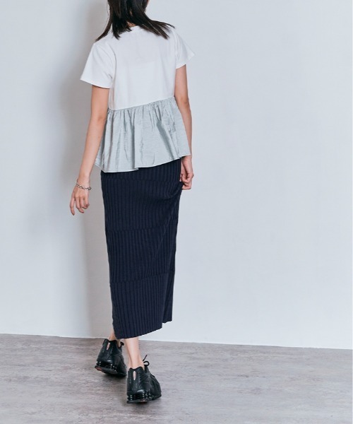 W:Huku(フーク)の「【ひんやり接触冷感】切り替えリブ サマーニット スカート(スカート・レディース・ネイビー/ブラック/ダークブラウン/グレー・FREE)」の5枚目の写真