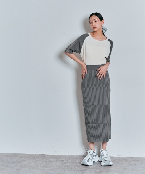 W:Huku(フーク)の「【ひんやり接触冷感】切り替えリブ サマーニット スカート(スカート・レディース・ネイビー/ブラック/ダークブラウン/グレー・FREE)」の15枚目の写真