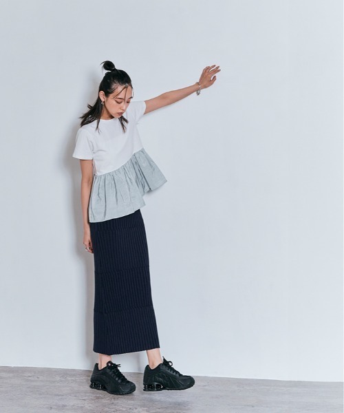W:Huku(フーク)の「【ひんやり接触冷感】切り替えリブ サマーニット スカート(スカート・レディース・ネイビー/ブラック/ダークブラウン/グレー・FREE)」の16枚目の写真