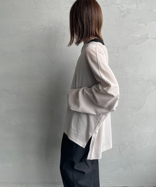 【ミズイロインド】　ブラウン　　ドット　メッシュ　ロンT mizuiroind mizuiro ind（ミズイロインド） メッシュ クルー