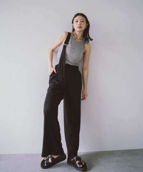 HANNE(アン)の「ショルダーベルトリブパンツ(その他パンツ・レディース・ベージュ/ブラック・SMALL/MEDIUM)」の1枚目の写真