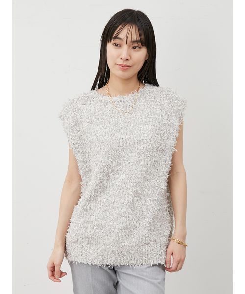 Mila Owen（ミラオーウェン）の「前後2WAYチュールヤーンニットベスト（ベスト・レディース・ホワイト/ブルー/グレー・FREE）」の5枚目の写真