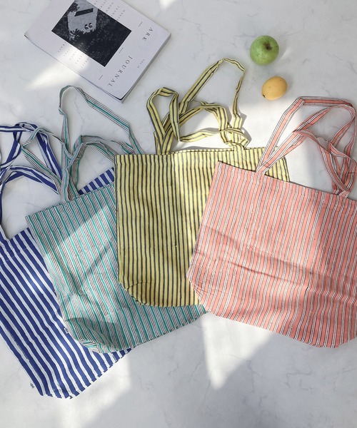 インド ブロックプリントストライプ柄トートバッグ（トートバッグ