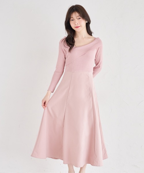 tocco closet(トッコ クローゼット)の「袖口パール付きアシメリブニットドッキングワンピース(ワンピース・レディース・ピンク/アイボリー/ブラック・M)」の3枚目の写真