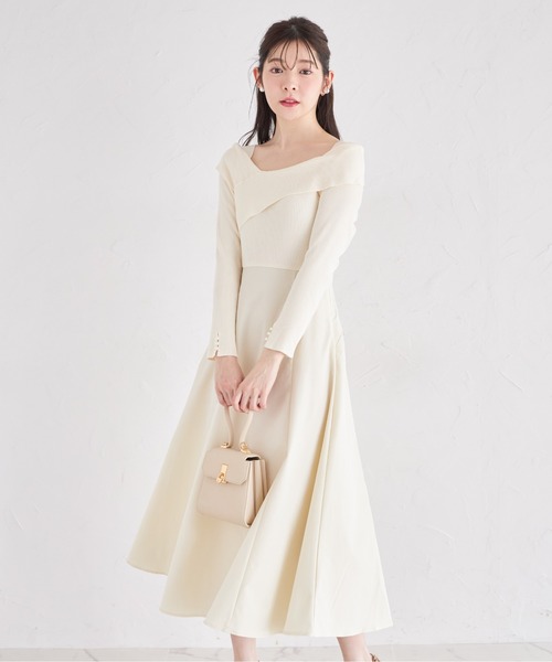 tocco closet(トッコ クローゼット)の「袖口パール付きアシメリブニットドッキングワンピース(ワンピース・レディース・ピンク/アイボリー/ブラック・M)」の1枚目の写真