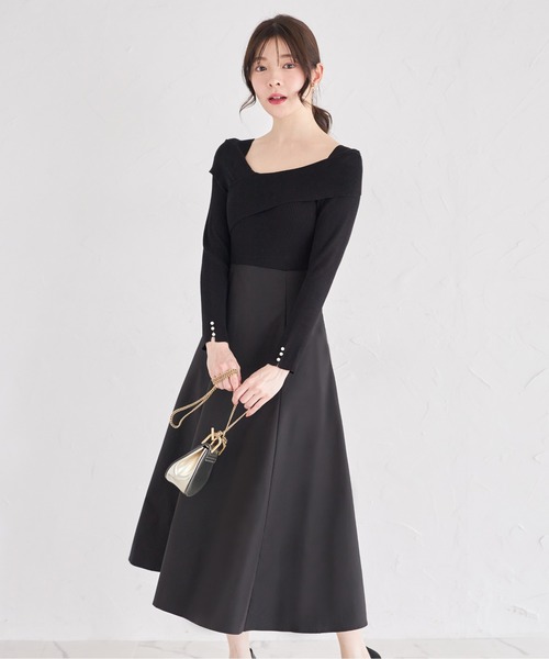 tocco closet(トッコ クローゼット)の「袖口パール付きアシメリブニットドッキングワンピース(ワンピース・レディース・ピンク/アイボリー/ブラック・M)」の2枚目の写真