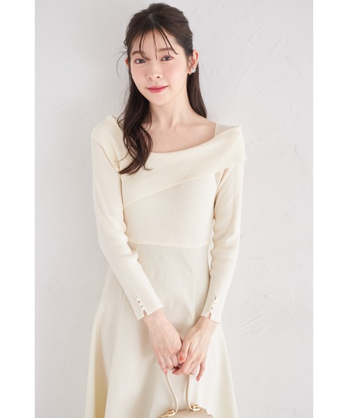 tocco closet(トッコ クローゼット)の「袖口パール付きアシメリブニットドッキングワンピース(ワンピース・レディース・ピンク/アイボリー/ブラック・M)」の14枚目の写真