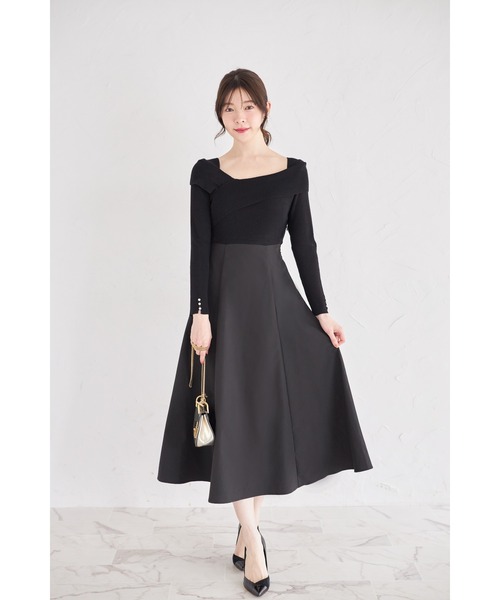 tocco closet(トッコ クローゼット)の「袖口パール付きアシメリブニットドッキングワンピース(ワンピース・レディース・ピンク/アイボリー/ブラック・M)」の15枚目の写真