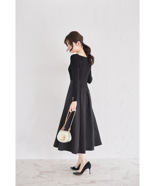 tocco closet(トッコ クローゼット)の「袖口パール付きアシメリブニットドッキングワンピース(ワンピース・レディース・ピンク/アイボリー/ブラック・M)」の16枚目の写真