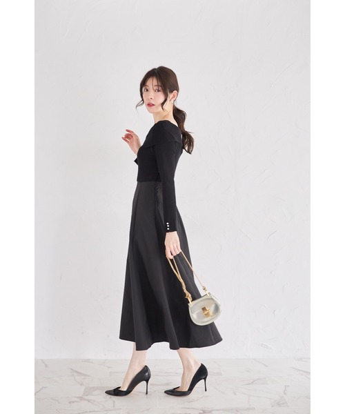 tocco closet(トッコ クローゼット)の「袖口パール付きアシメリブニットドッキングワンピース(ワンピース・レディース・ピンク/アイボリー/ブラック・M)」の17枚目の写真