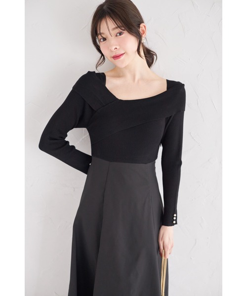 tocco closet(トッコ クローゼット)の「袖口パール付きアシメリブニットドッキングワンピース(ワンピース・レディース・ピンク/アイボリー/ブラック・M)」の18枚目の写真