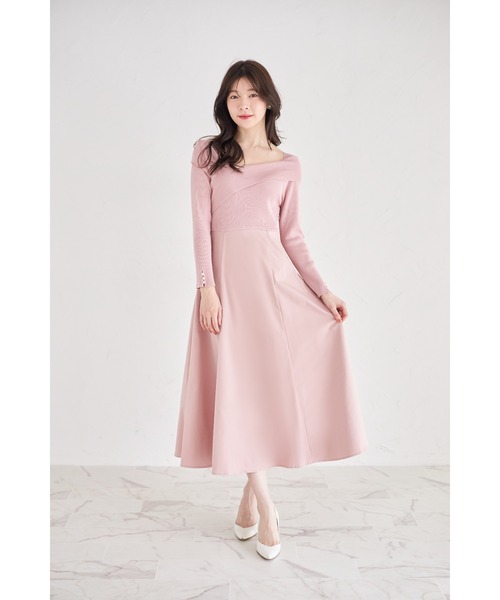 tocco closet(トッコ クローゼット)の「袖口パール付きアシメリブニットドッキングワンピース(ワンピース・レディース・ピンク/アイボリー/ブラック・M)」の20枚目の写真