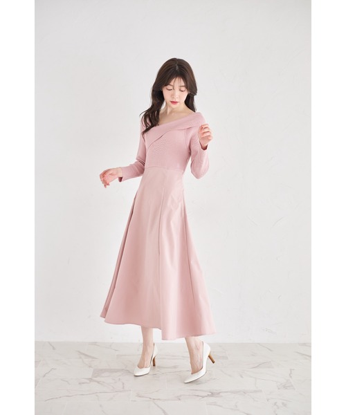 tocco closet(トッコ クローゼット)の「袖口パール付きアシメリブニットドッキングワンピース(ワンピース・レディース・ピンク/アイボリー/ブラック・M)」の21枚目の写真
