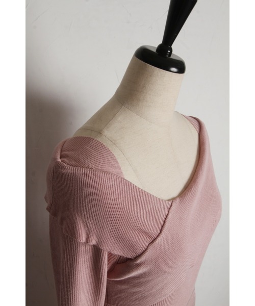 tocco closet(トッコ クローゼット)の「袖口パール付きアシメリブニットドッキングワンピース(ワンピース・レディース・ピンク/アイボリー/ブラック・M)」の8枚目の写真