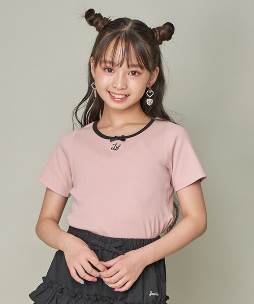 JENNI love（ジェニィラブ）の「バイカラーデザインリボンテレコT（Tシャツ/カットソー・キッズ・ピンク/ブラック/オフホワイト・130cm/140cm/150cm/160cm）」の3枚目の写真