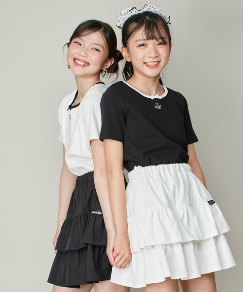 JENNI love（ジェニィラブ）の「バイカラーデザインリボンテレコT（Tシャツ/カットソー・キッズ・ピンク/ブラック/オフホワイト・130cm/140cm/150cm/160cm）」の2枚目の写真