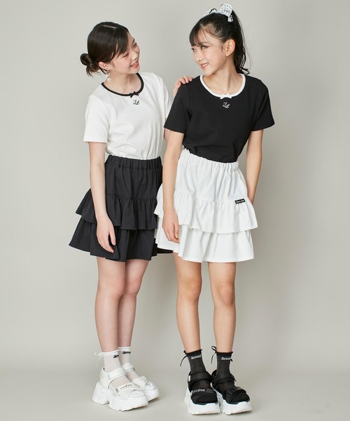 JENNI love（ジェニィラブ）の「バイカラーデザインリボンテレコT（Tシャツ/カットソー・キッズ・ピンク/ブラック/オフホワイト・130cm/140cm/150cm/160cm）」の4枚目の写真