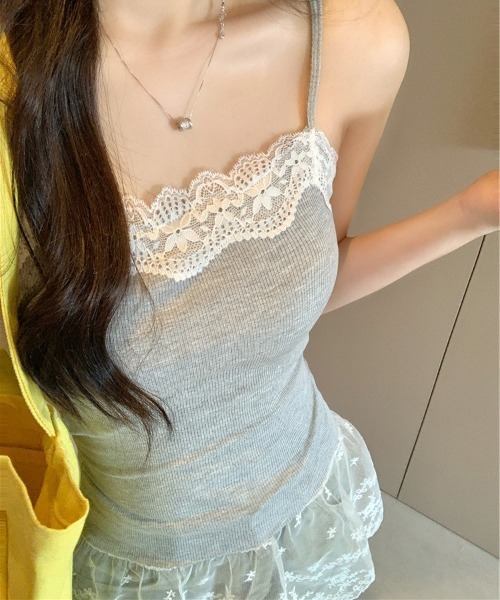gossip！ロサンゼルス（ゴシップロサンゼルス）の「Y2K 【垢抜けレイヤードアイテム】  レースインナーキャミワンピース 重ねストラップドレス（キャミソール・レディース・ブラック/グレー/ホワイト・FREE）」の19枚目の写真