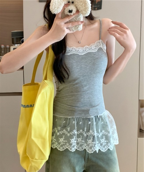 gossip！ロサンゼルス（ゴシップロサンゼルス）の「Y2K 【垢抜けレイヤードアイテム】  レースインナーキャミワンピース 重ねストラップドレス（キャミソール・レディース・ブラック/グレー/ホワイト・FREE）」の20枚目の写真