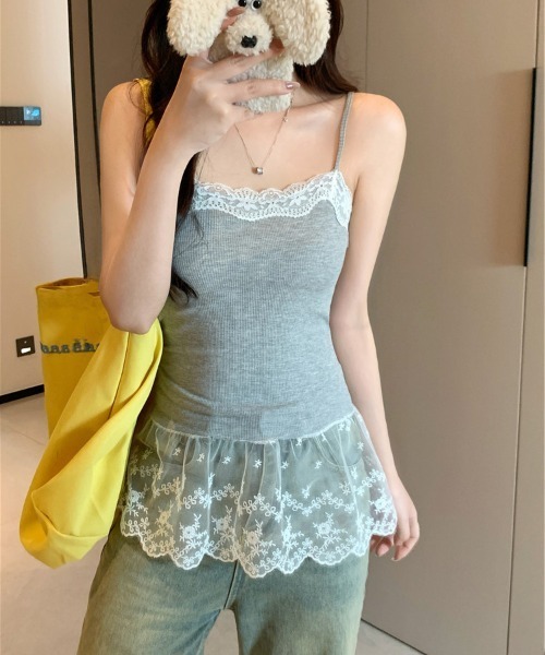 gossip！ロサンゼルス（ゴシップロサンゼルス）の「Y2K 【垢抜けレイヤードアイテム】  レースインナーキャミワンピース 重ねストラップドレス（キャミソール・レディース・ブラック/グレー/ホワイト・FREE）」の21枚目の写真