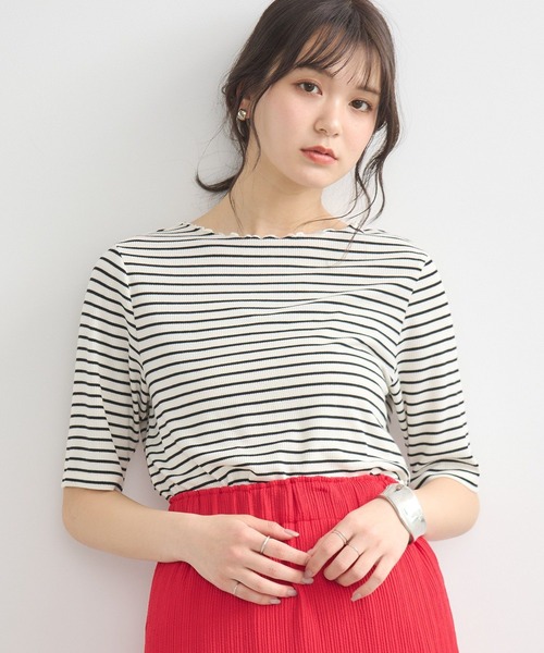 earth music&ecology（アースミュージックアンドエコロジー）の「リブメローショートスリーブプルオーバー（Tシャツ/カットソー・レディース・ブラック/グレー/その他7/アイボリー・S/M）」の4枚目の写真
