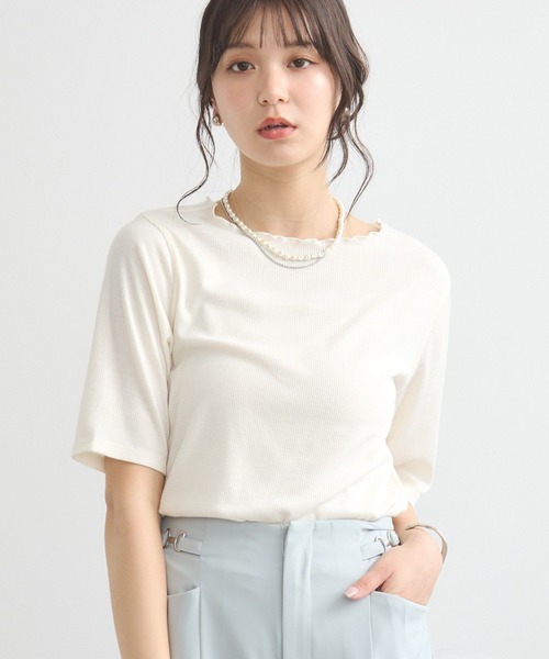 earth music&ecology（アースミュージックアンドエコロジー）の「リブメローショートスリーブプルオーバー（Tシャツ/カットソー・レディース・ブラック/グレー/その他7/アイボリー・S/M）」の2枚目の写真