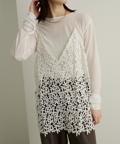 Omekashi（オメカシ）の「レースオーバーキャミソール（キャミソール・レディース・オフホワイト/ブラック・FREE）」の4枚目の写真