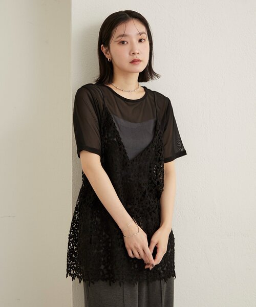 Omekashi（オメカシ）の「レースオーバーキャミソール（キャミソール・レディース・オフホワイト/ブラック・FREE）」の16枚目の写真