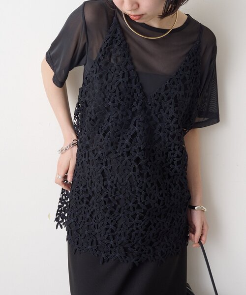 omekashi レースオーバーキャミソール　ホワイト 秋冬まで着回せる◎】レースオーバーキャミソール | Omekashi(オメカシ