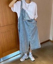 SPIGA | ﾃﾞﾆﾑｻﾛﾍﾟｯﾄｽﾘｯﾄ入りﾛﾝｸﾞｽｶｰﾄ(サロペット/オーバーオール)