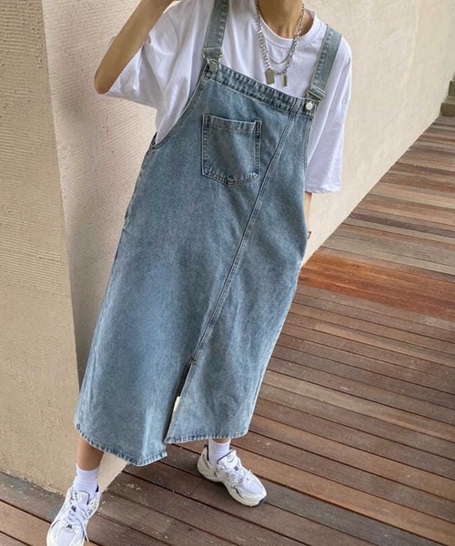 SPIGA（スピーガ）の「ﾃﾞﾆﾑｻﾛﾍﾟｯﾄｽﾘｯﾄ入りﾛﾝｸﾞｽｶｰﾄ（サロペット/オーバーオール・レディース・ブルー・SMALL/MEDIUM/LARGE/X-LARGE）」の5枚目の写真