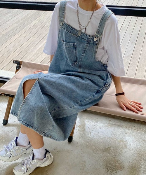 SPIGA（スピーガ）の「ﾃﾞﾆﾑｻﾛﾍﾟｯﾄｽﾘｯﾄ入りﾛﾝｸﾞｽｶｰﾄ（サロペット/オーバーオール・レディース・ブルー・SMALL/MEDIUM/LARGE/X-LARGE）」の6枚目の写真