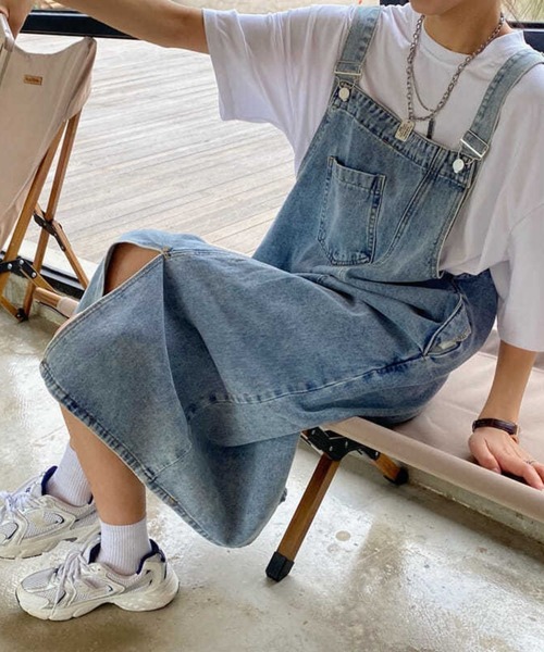 SPIGA（スピーガ）の「ﾃﾞﾆﾑｻﾛﾍﾟｯﾄｽﾘｯﾄ入りﾛﾝｸﾞｽｶｰﾄ（サロペット/オーバーオール・レディース・ブルー・SMALL/MEDIUM/LARGE/X-LARGE）」の7枚目の写真