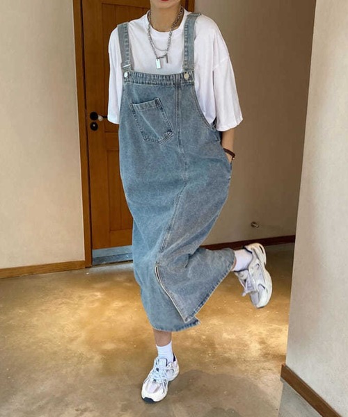 SPIGA（スピーガ）の「ﾃﾞﾆﾑｻﾛﾍﾟｯﾄｽﾘｯﾄ入りﾛﾝｸﾞｽｶｰﾄ（サロペット/オーバーオール・レディース・ブルー・SMALL/MEDIUM/LARGE/X-LARGE）」の8枚目の写真