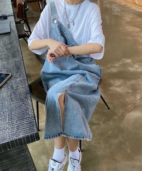 SPIGA（スピーガ）の「ﾃﾞﾆﾑｻﾛﾍﾟｯﾄｽﾘｯﾄ入りﾛﾝｸﾞｽｶｰﾄ（サロペット/オーバーオール・レディース・ブルー・SMALL/MEDIUM/LARGE/X-LARGE）」の9枚目の写真