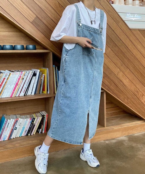 SPIGA（スピーガ）の「ﾃﾞﾆﾑｻﾛﾍﾟｯﾄｽﾘｯﾄ入りﾛﾝｸﾞｽｶｰﾄ（サロペット/オーバーオール・レディース・ブルー・SMALL/MEDIUM/LARGE/X-LARGE）」の10枚目の写真