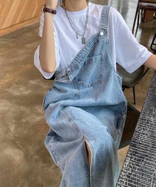 SPIGA（スピーガ）の「ﾃﾞﾆﾑｻﾛﾍﾟｯﾄｽﾘｯﾄ入りﾛﾝｸﾞｽｶｰﾄ（サロペット/オーバーオール・レディース・ブルー・SMALL/MEDIUM/LARGE/X-LARGE）」の11枚目の写真