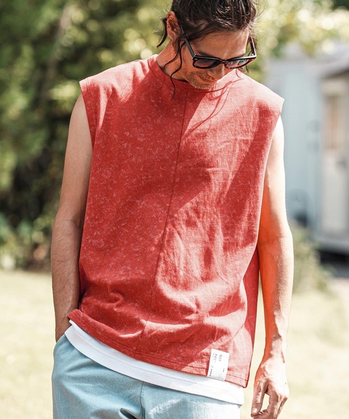 mta566- Uneven Dyed Print Sleeveless Cut sew ノースリーブ