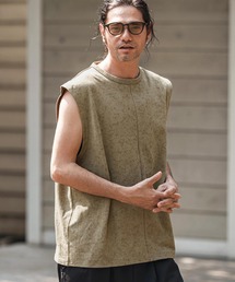 mta566- Uneven Dyed Print Sleeveless Cut sew ノースリーブカットソー